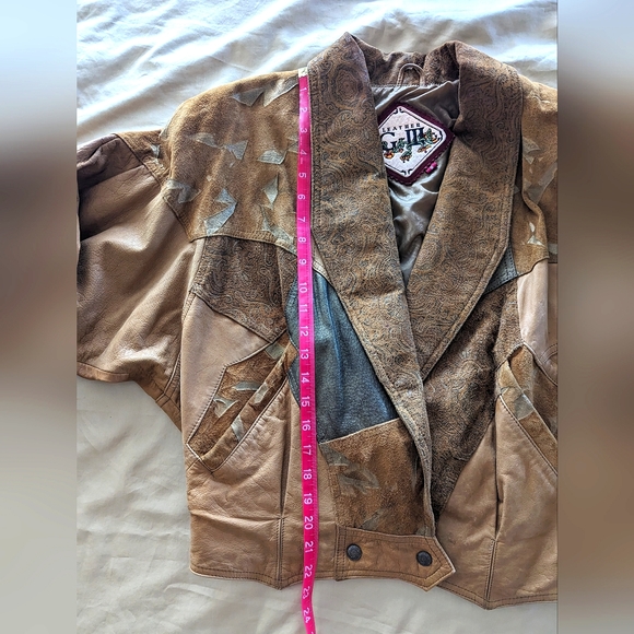 VTG G III 80's Brown Suade Leather Paisley Jacket Sz Small W/Shoulder Pa… - Picture 10 of 17